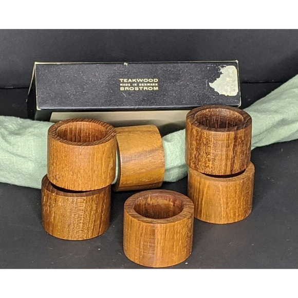 Teakwood Napkin Rings Set of 6 Denmark Brostrom Minimalist Vintage - Picture 2 of 4